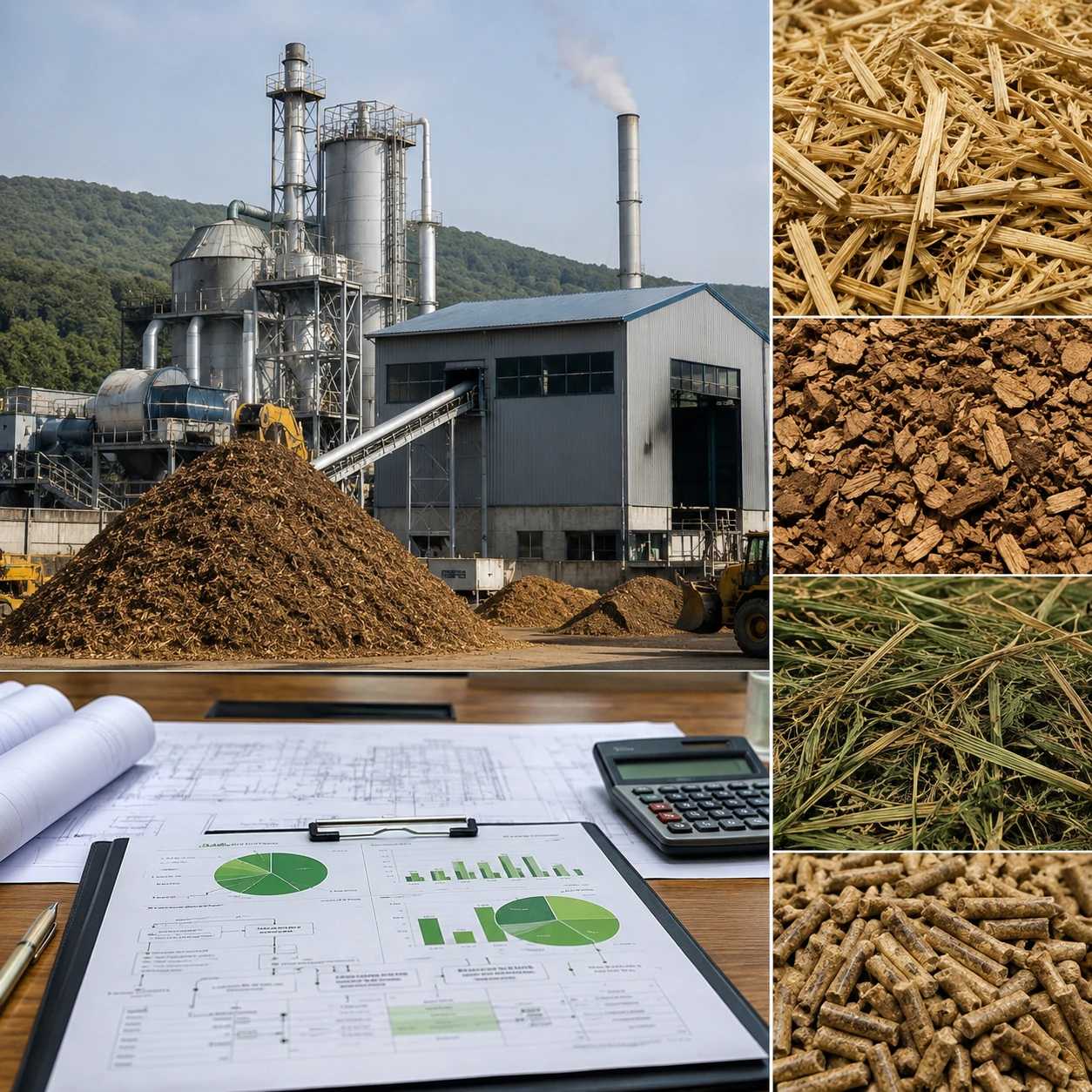 Biomass processing plant and feedstock